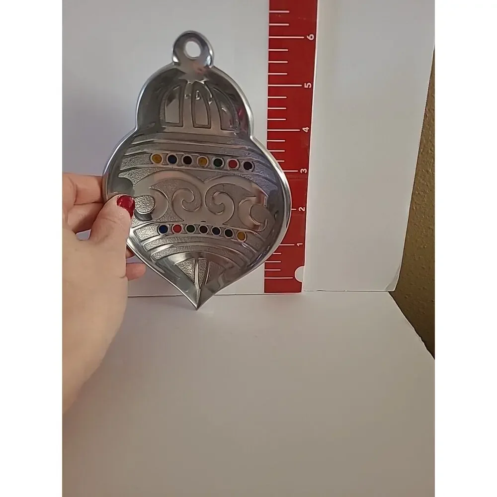 Gorham Christmas in Color Ornament Candy Trinket Dish NEW Teardrop Silver Decor